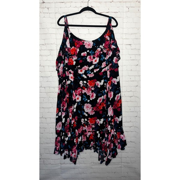 ✨Torrid Floral Print Cold Shoulder Ruffle High Low Midi Dress Plus Size 6 6x - Picture 4 of 6